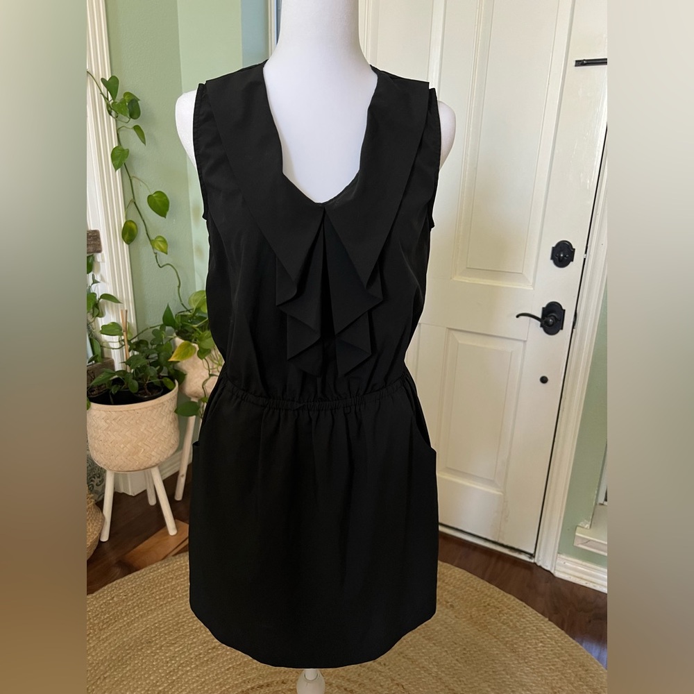 Black Sleeveless Ruffle Front Dress